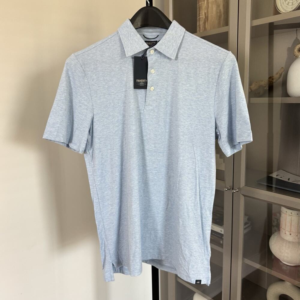 Faherty Movement Short Sleeve Cariff Blue Heather Polo Shirt XXL 2XL NEW - Picture 2 of 7